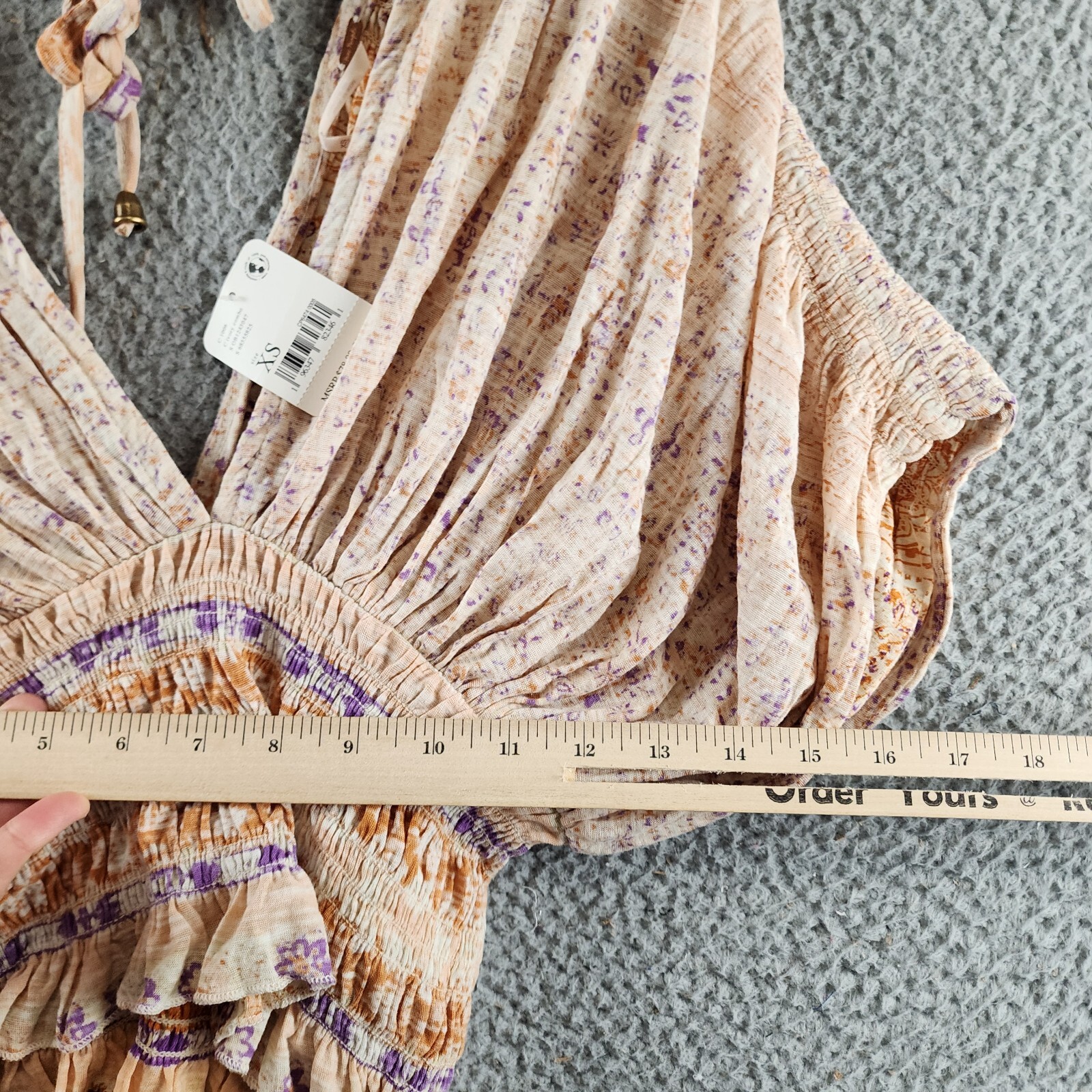 Free People Next Vacation Top Women's XS Ivory Combo Floral V-Neck Tie Closure - Picture 13 of 20