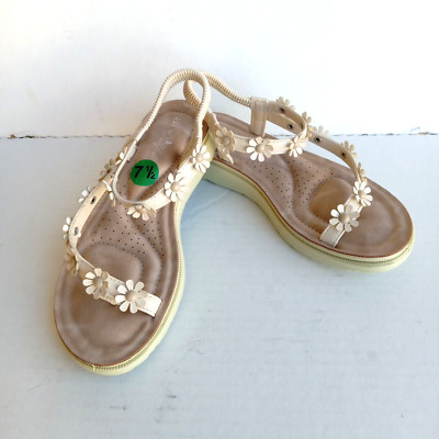Annie Comfort Women's Tan Floral Design Sandals 7 1/2 Boho Open Toe Casual