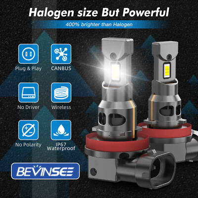 BEVINSEE H11B H11 LED Headlight Bulbs Extension Cable Wiring Harness Bright Kit