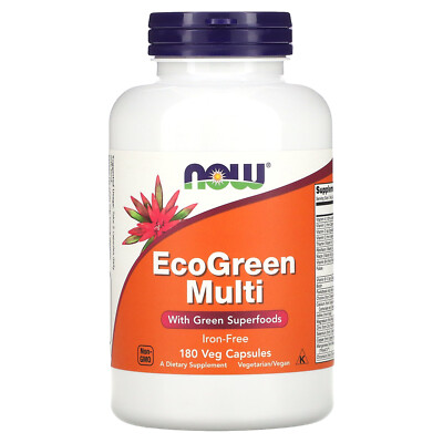 Now Foods EcoGreen Multi без железа 180 растительных капсул без яиц, без рыбы,