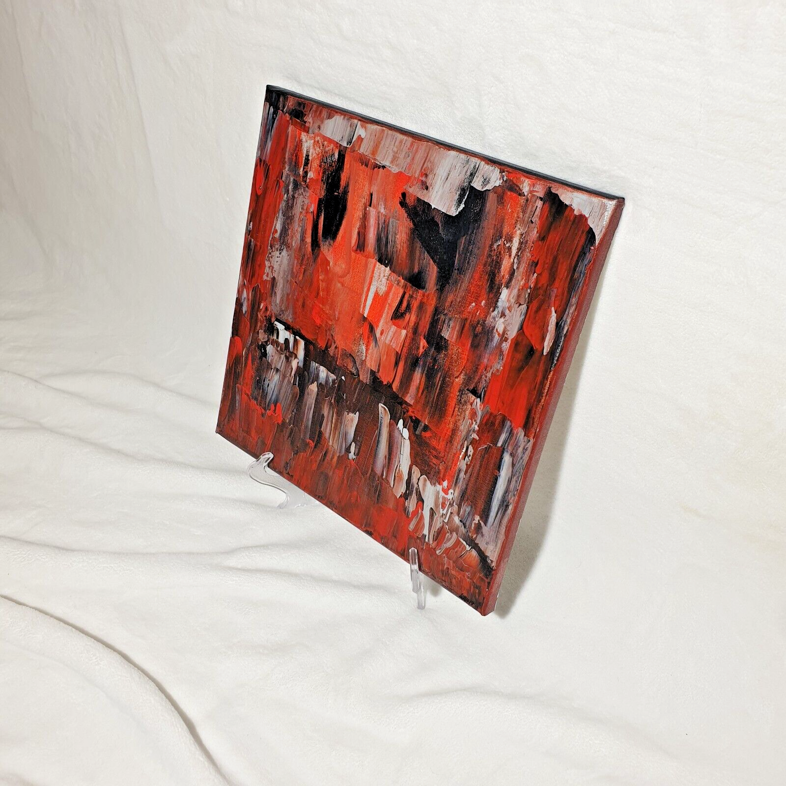 Epid Modern Red Original Abstract (See Video) Acrylic Painting Canvas 12x12