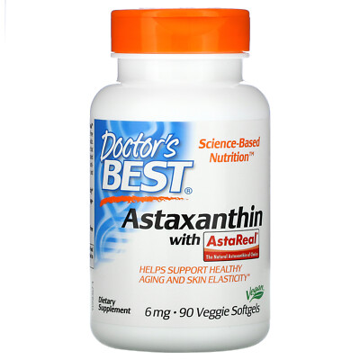 Doctor s Best Астаксантин с AstaPure 6 мг 90 растительных мягких капсул без глютена,
