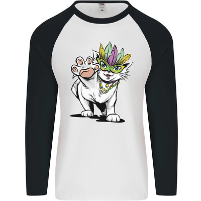Mardi Gras Festival Gato Hombres L/S Béisbol Camiseta