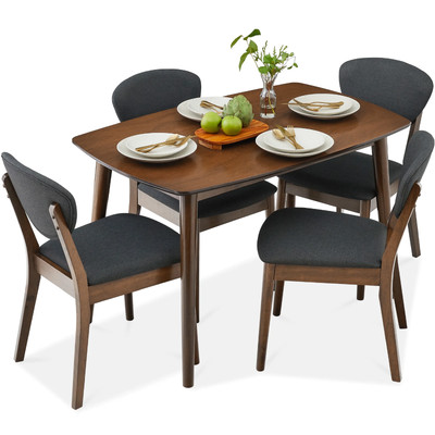 5-Piece Dining Set, Wooden, 4 Chairs - Charcoal/Walnut