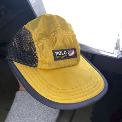 VINTAGE Ralph Lauren Polo Sport Mesh Nylon Yellow Cap Hat VINTAGE Ralph Lauren Polo Sport Mesh Nylon Yellow Cap Hat