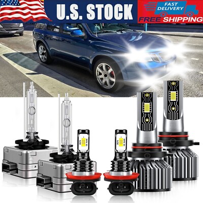 For Saab 9-7x 2008 9005+HID-D1S+H11 LED Headlight Bulbs Fog light 6500K 6Pcs