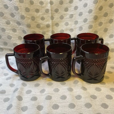 VTG Crystal d'Arques Durand Luminar Ruby mugs x set of 6