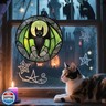 CRISGIF Stained Glass Window Hanging - Halloween Black Bat Green Wings Monster Suncatcher for Doors Garden Home Spooky Sun Catchers Gothic Decor Horror Gift for Women Men Friend Boy Girl 6.3 in