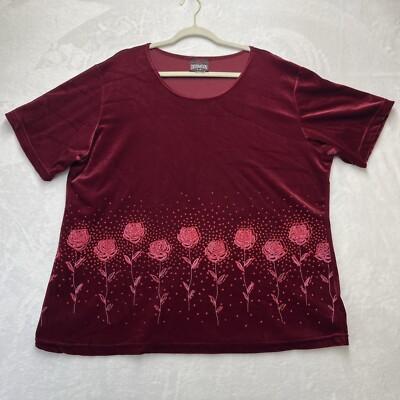 VTG Destination LA Velvet Beaded Top Women s Sz 3X Whimsigoth Floral Made in USA