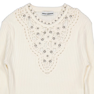 Pre-owned Rabanne Long Sleeve Floral Detail Knit Sweater In White