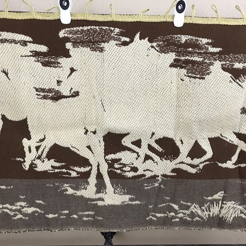Mustang Horses Running Wall Tapestry Woven Beige Prairie Wild Needlework