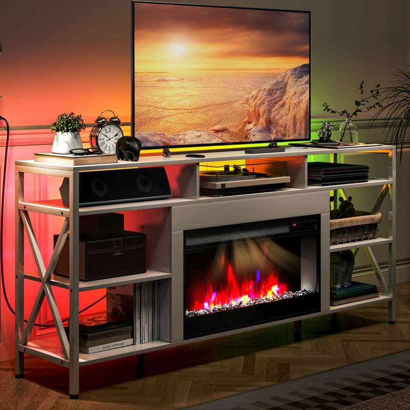 With 27" Fireplace App & Remote Control 70" Tv Cabinet