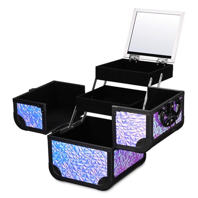 Byootique Makeup Train Case 2-Tier Trays Portable Cosmetic Cases Mermaid Purple