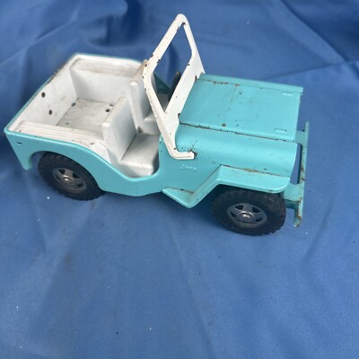 Vintage TONKA Blue Aqua Jeep Jeepster Pressed Metal Collectible Car
