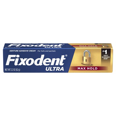 Fixodent Ultra Max Hold Denture Adhesive Cream for Full and Partials 2.2 Ounce