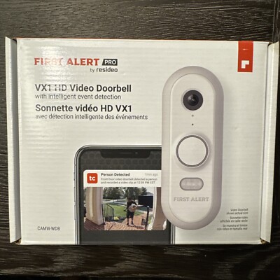 Resideo CAMW-WDB First Alert Pro VX1 HD Video Doorbell 5MP Camera White/Gray