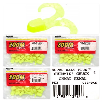 (3) Unopened Pack Zoom 3'' Super Salt Plus Swimmin' Chunk Chart Pearl 043-046 New