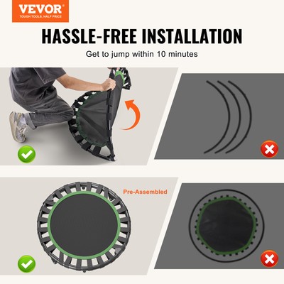 36" Foldable Mini Fitness Trampoline Adults Indoor Exercise Rebounder