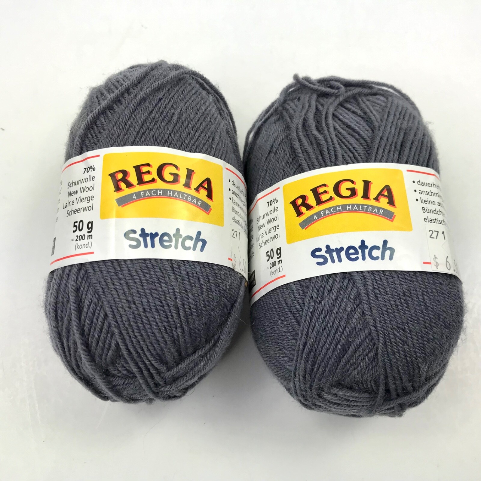 Regia Stretch Sock Yarn Lot - 2 X 50 - Grams Dark Gray Crochet Knit Crafts