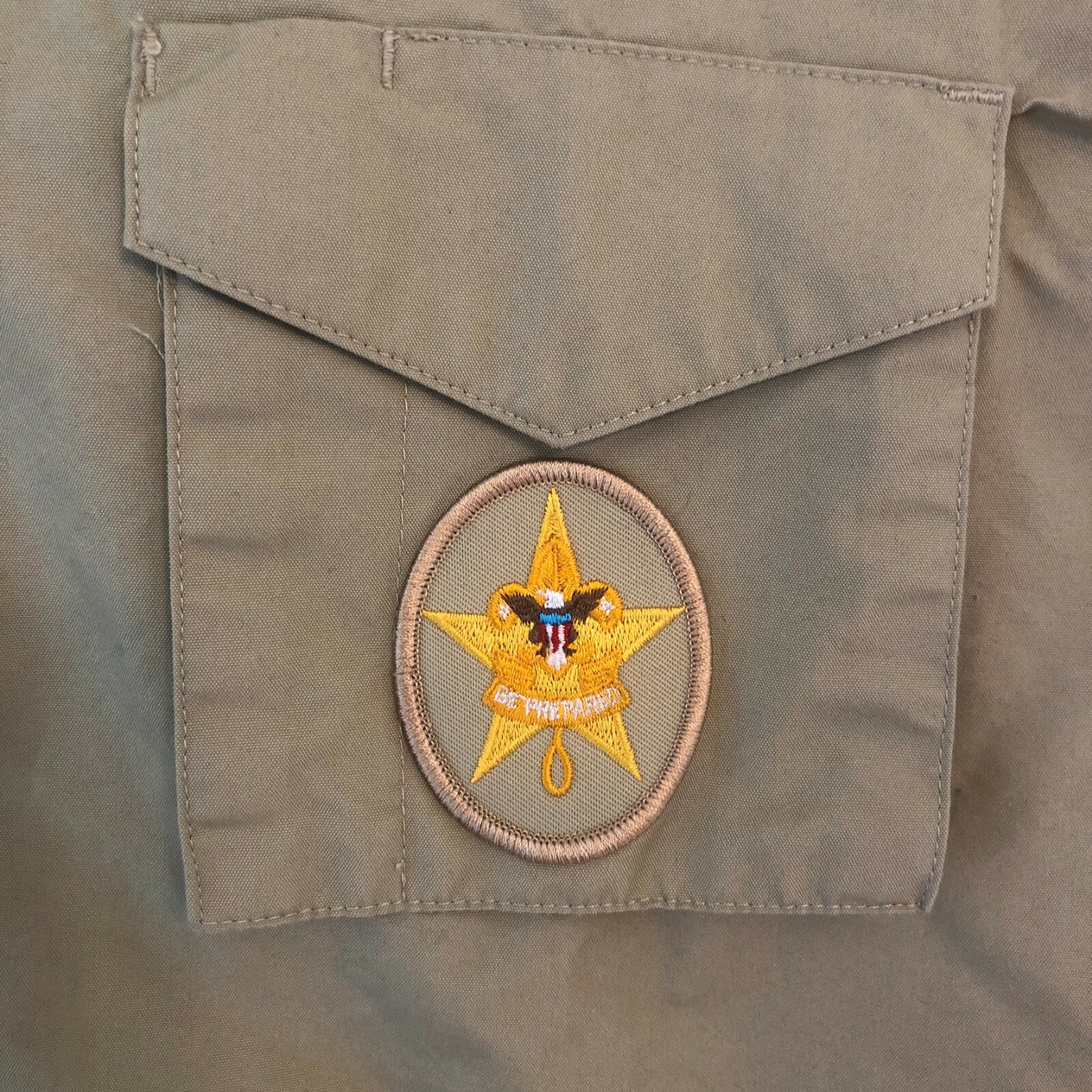 Boy Scouts America Official Mens Large Uniform Shirt Beige w/ Patches Colorado