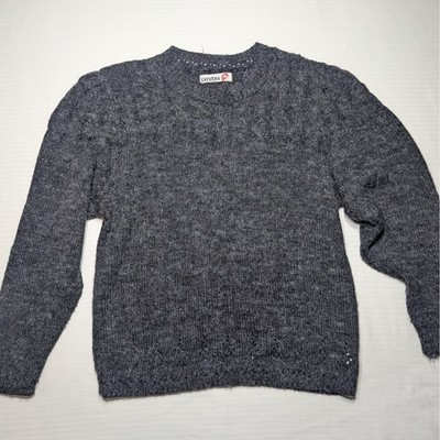 Pandora Vintage Made in USA Knit Sweater Charcoal Gray Pointelle Soft Minimalism