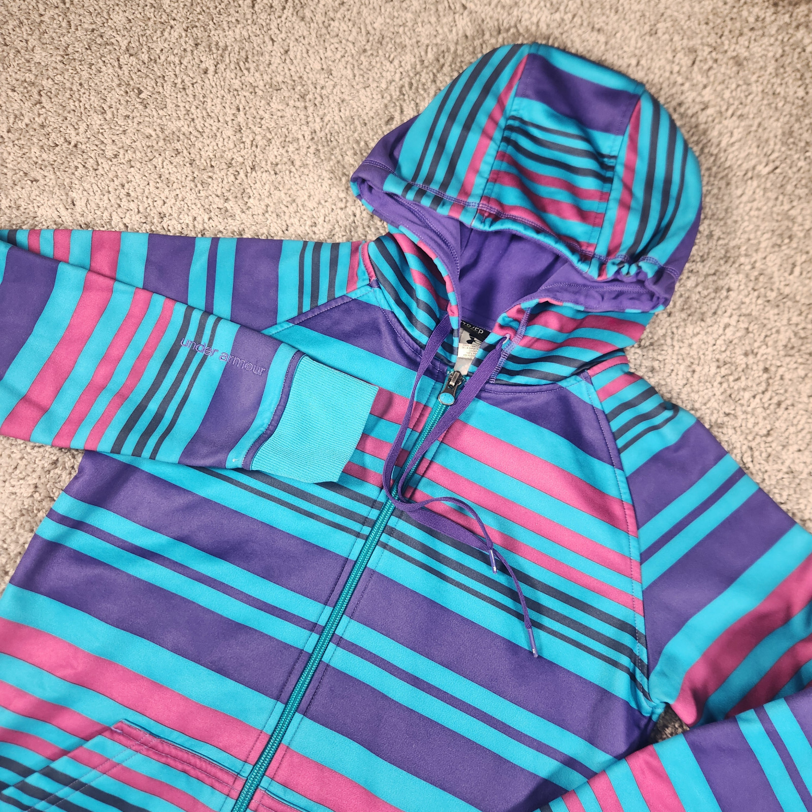 Under Armour Hoodie Womens XS Full Zip Jacket Striped Active