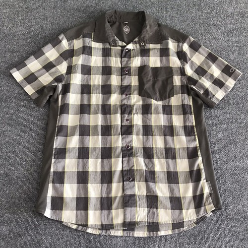 Club Ride Shirt Men’s Medium Grey Plaid Mountain Biking Pockets Snap