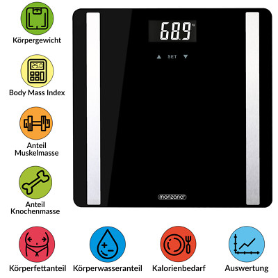 monzana® Waage 8 in 1 Personenwaage Körperfettwaage Digital Körper Analysewaage