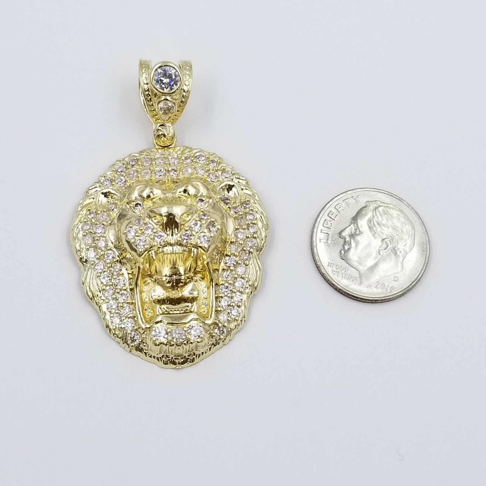 KING REAL 10K YELLOW GOLD KING LION HEAD CHARM PENDENT 4MM ROPE CHAIN 20 22 24 26