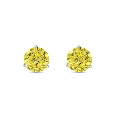 Pre-owned Shine Brite With A Diamond 5.50 Ct Round Cut Canary Earrings Studs Solid 14k White Gold Screw Back Martini