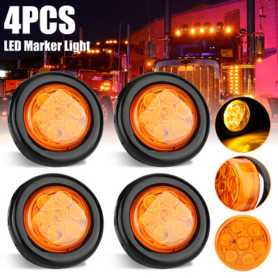 4X Amber 2 inch 7-LED Round Truck Trailer Side Marker Clearance Light w/ Grommet