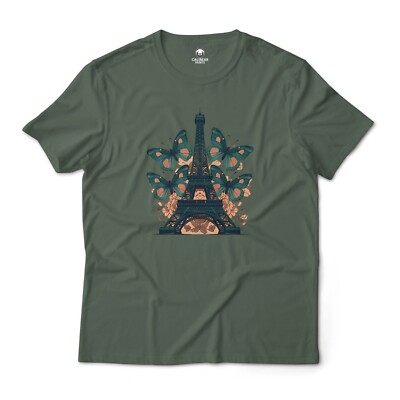 Eiffel Tower Tee with Vibrant Butterflies Aesthetic Graphic T-Shirt Unisex