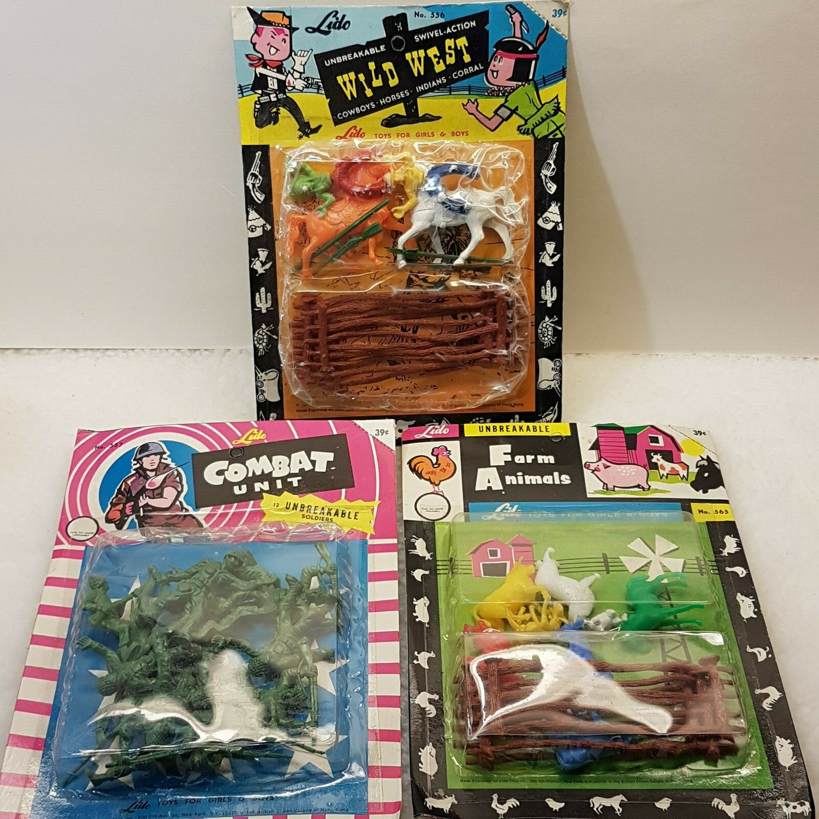 Vintage Lido 1960s Plastic Toy Playsets Cowboys Indians Soldiers Farm NOS Sealed