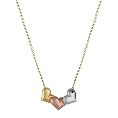 Finecraft Puffed Heart Necklace in 14K Three-Tone Gold Plated Silver, 17''