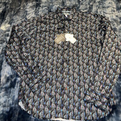 Visconti Long Sleeve Shirt Medium Natural Stretch Blue Skull Print NWT
