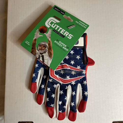 Cutters Adult S/M Football Game Day Receiver Gloves Red White Blue Flag