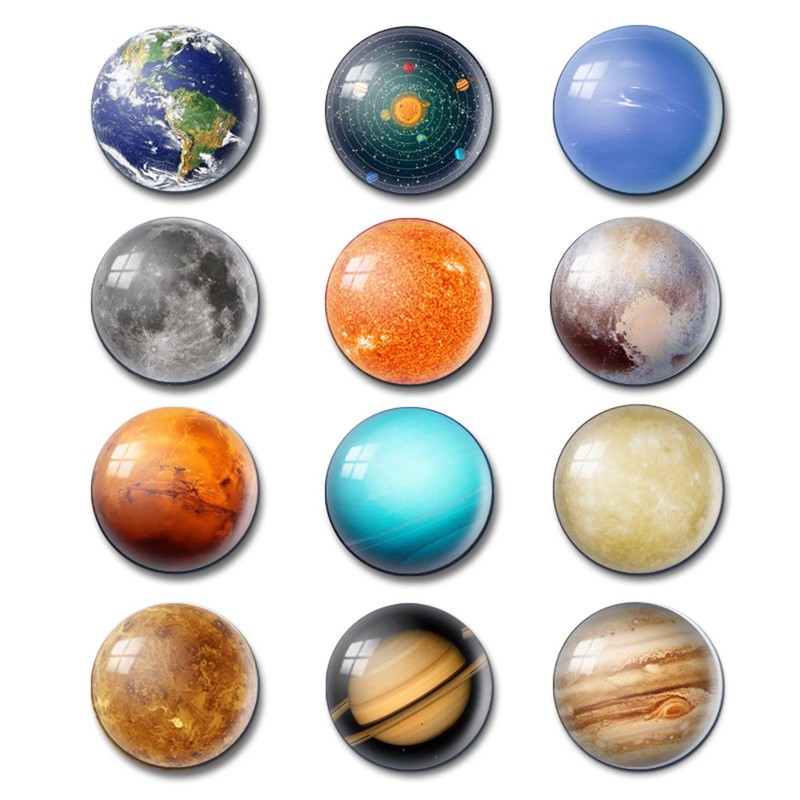 12pcs Planet Fridge Magnets Solar System Round Refrigerator Magnetic Sticker