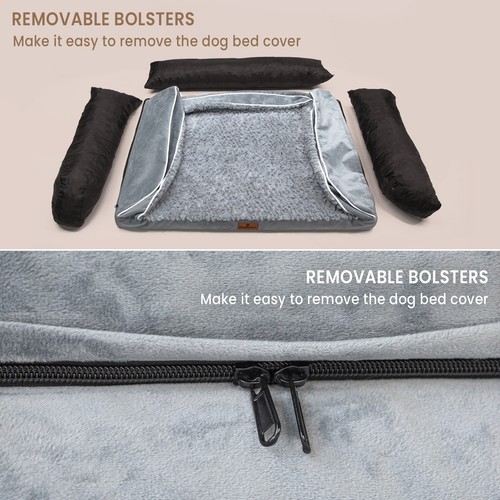 Dark Gray Large Dog Bed Orthopedic Foam 3Side Bolster Pet Sofa w