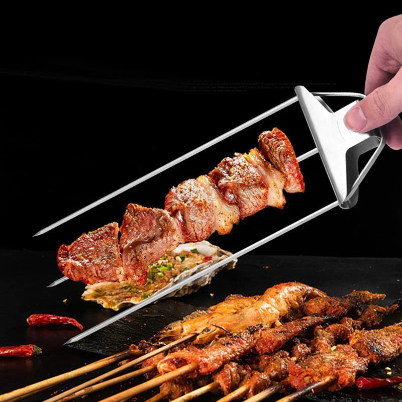 1/2PCS Grilling Savant 3 Way Skewers Set Metal Skewers + Brush For Grilling