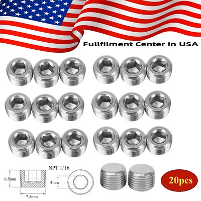20pcs 1/16'' NPT Pipe Plug Fitting Stainless Steel Internal Hex Thread Socket USA
