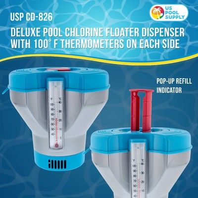 Deluxe Pool Cleaner Floater Dispenser, Dual Thermometers, Holds 3", 4" Tablets
