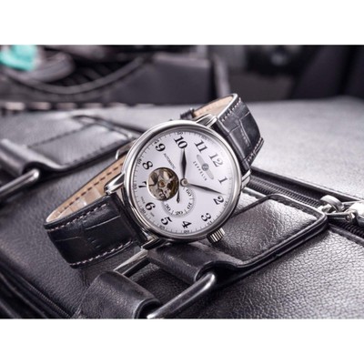 Pre-owned Zeppelin 7666-5 Lz127 Graf Cream Dial Automatic Wristwatch In Silver/brown/cream