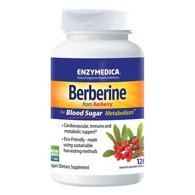 Enzymedica Berberine 120 капсул, сердечно-сосудистая, иммунная и метаболическая поддержка