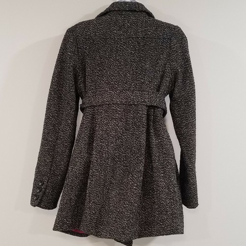 Liz Lange Maternity Small Wool Dress Coat Jacket Button Up Gray Black Tie Waist