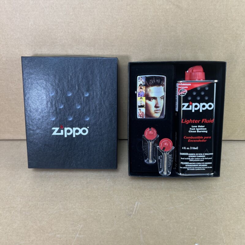 Zippo Lighter: Elvis Memories - Brushed Chrome - 2006 - 2 Packs of Flint & Fuel