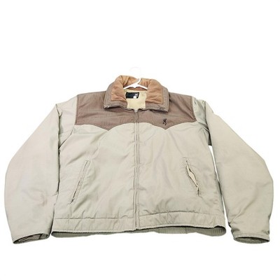 Browning Jacket Mens Large Beige Canvas Insulated Puffer Full Zip Hunting USA