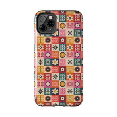 Cool Retro Scandi Flowers Pattern Tough iPhone 11 12 13 14 15 Case, Gift Women