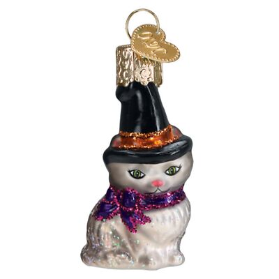 Old World Christmas Blown Glass Ornament for Halloween, Mini Witch Cat