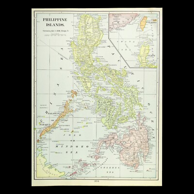 Antique PHILIPPINES Map PHILLIPINE ISLANDS Wall Art Luzon Manila Vintage ca 1904
