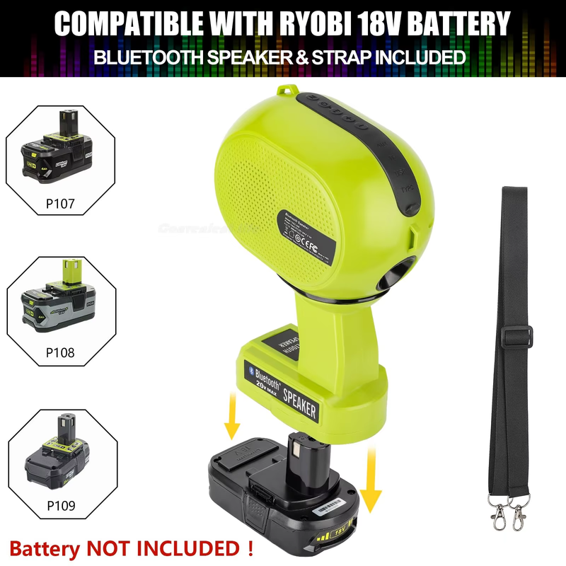 Bluetooth Speaker for Ryobi 18v Battery Portable Speaker with USB-A/C Charging D